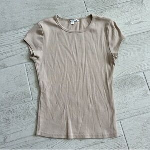 Reformation Tan Ribbed Short Sleeve Top Size Extra Small